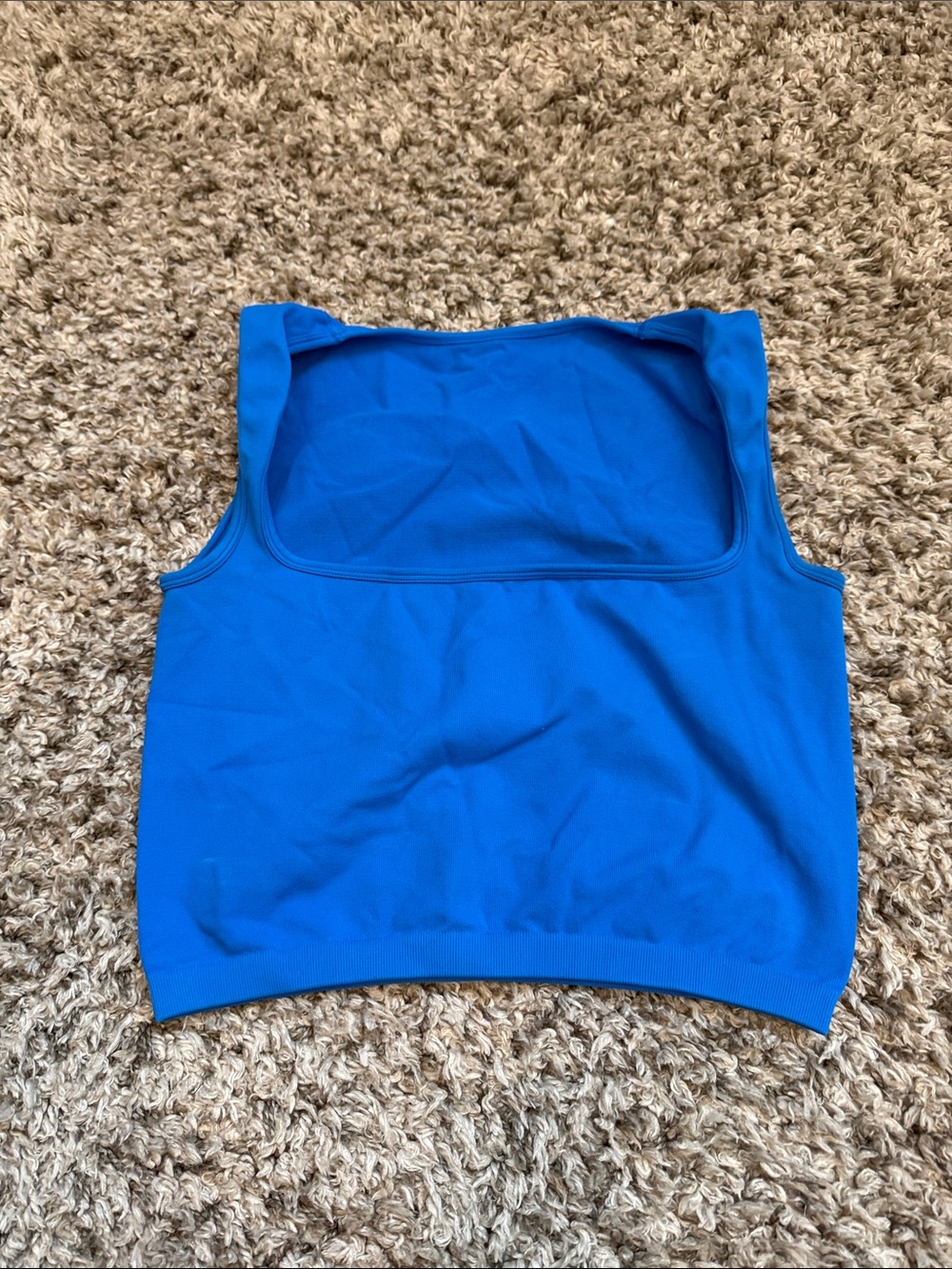 Blue Square-Neck Ribbed Tank Top - Womens